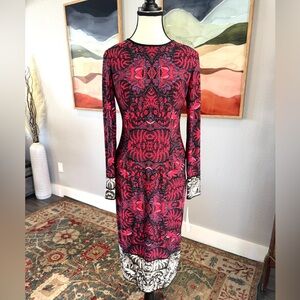 Maggy London Red and Black Long Sleeve Dress